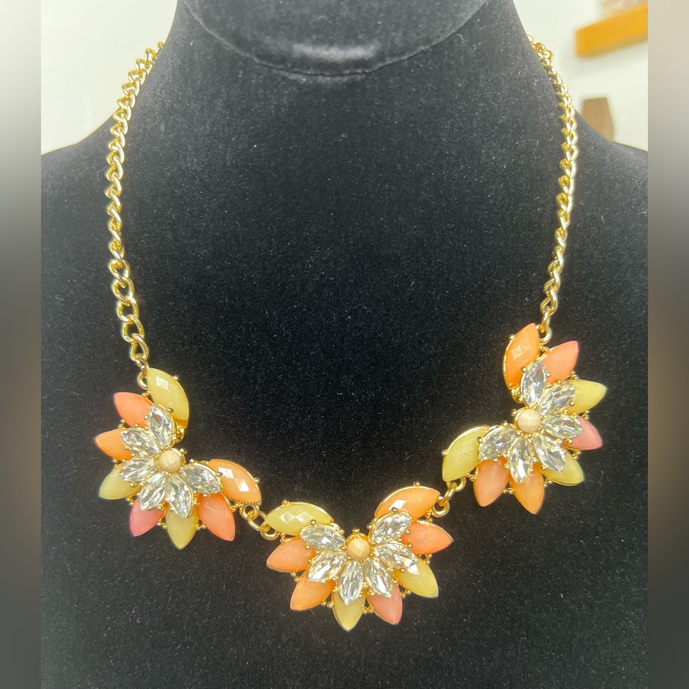 Pastel Bead/Half Flowers and Rhinestone Petals Necklace